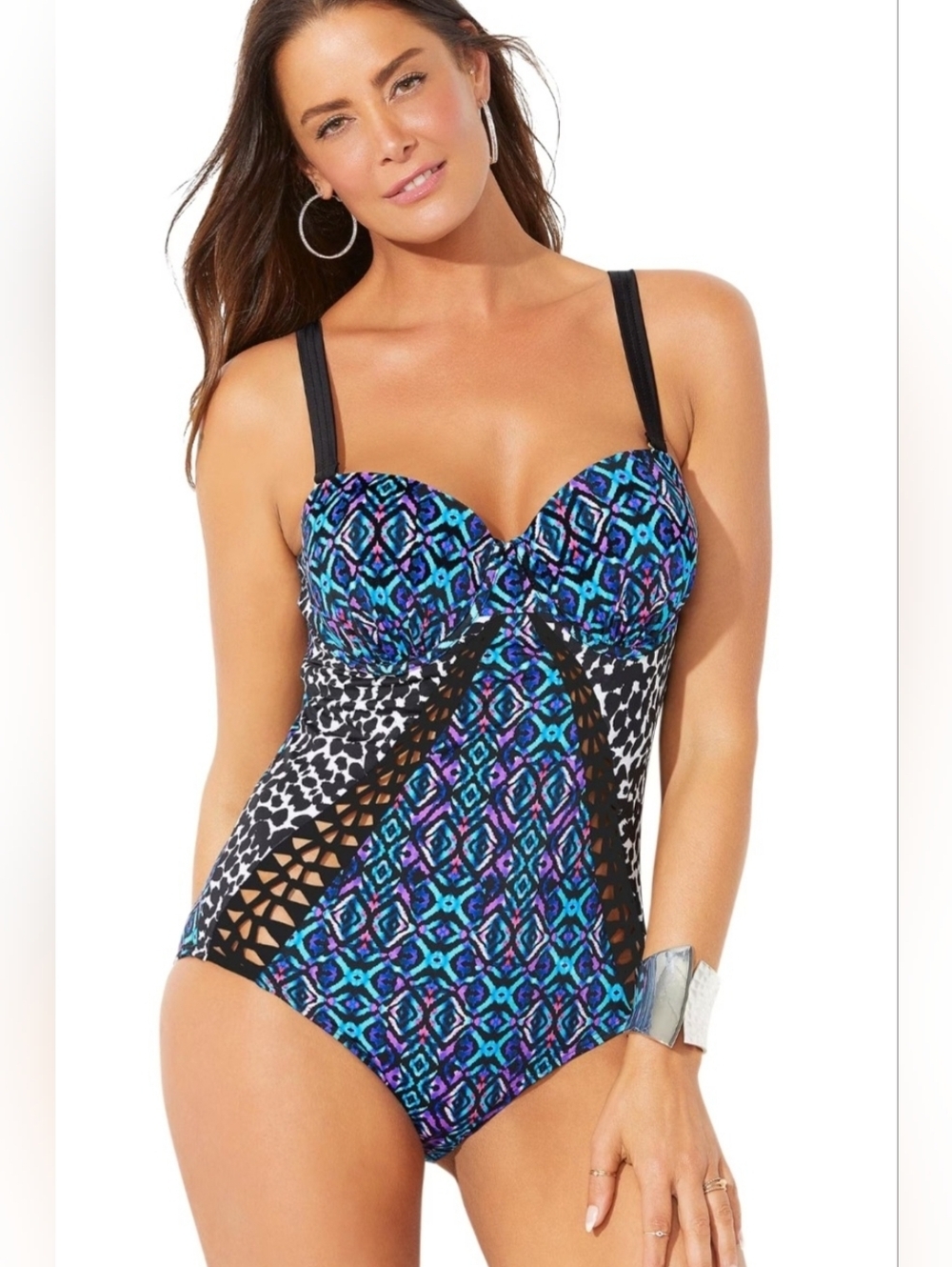 Swimsuits For All Women's Size 14 Macrame Underwire One piece Swimsuit New Tag